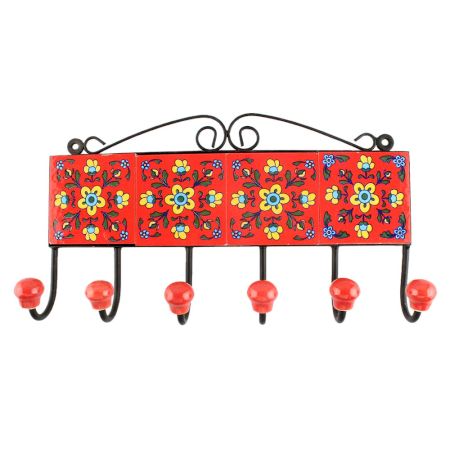 Red Flower Ceramic Tile Hook